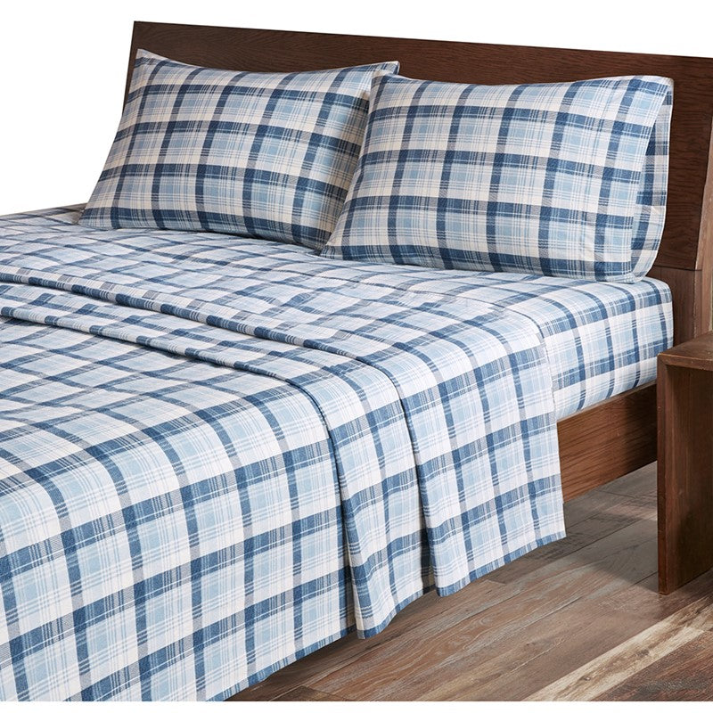 Woolrich 100% Cotton Printed Flannel Sheet Set - Blue Plaid