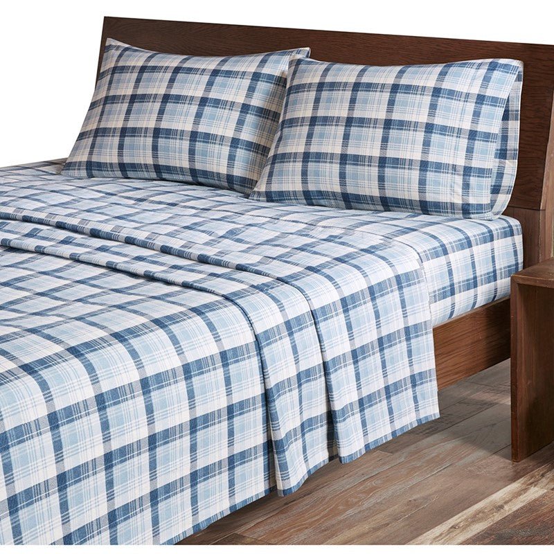 Woolrich 100% Cotton Printed Flannel Sheet Set - Blue Plaid - Quahog Bay Bedding