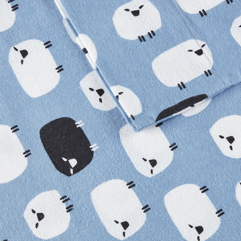 Woolrich 100% Cotton Printed Flannel Sheet Set - Blue Sheep