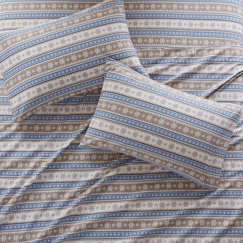 Woolrich 100% Cotton Printed Flannel Sheet Set - Blue Snowflake