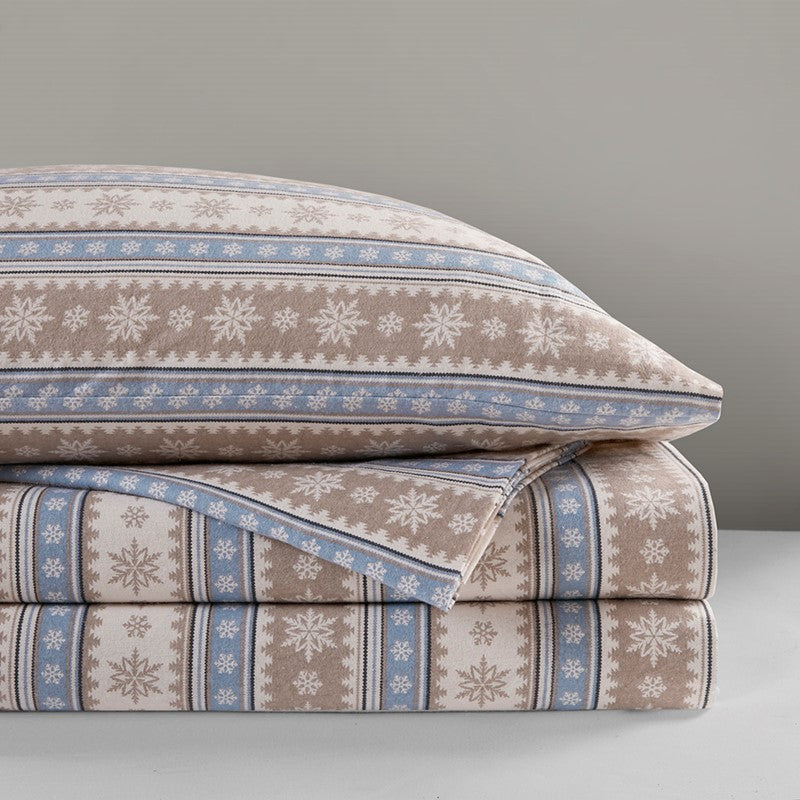 Woolrich 100% Cotton Printed Flannel Sheet Set - Blue Snowflake