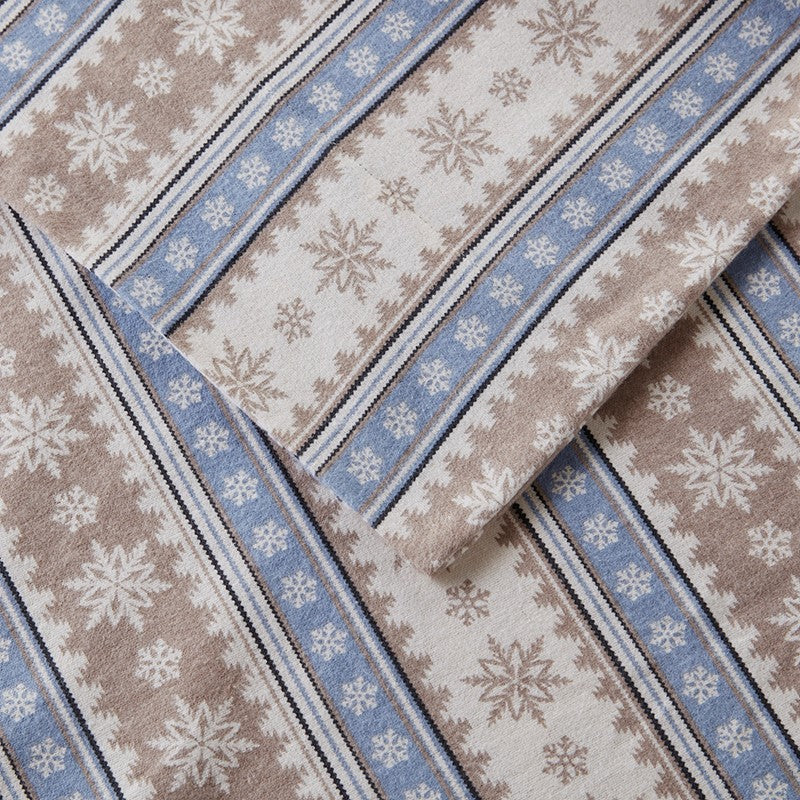 Woolrich 100% Cotton Printed Flannel Sheet Set - Blue Snowflake