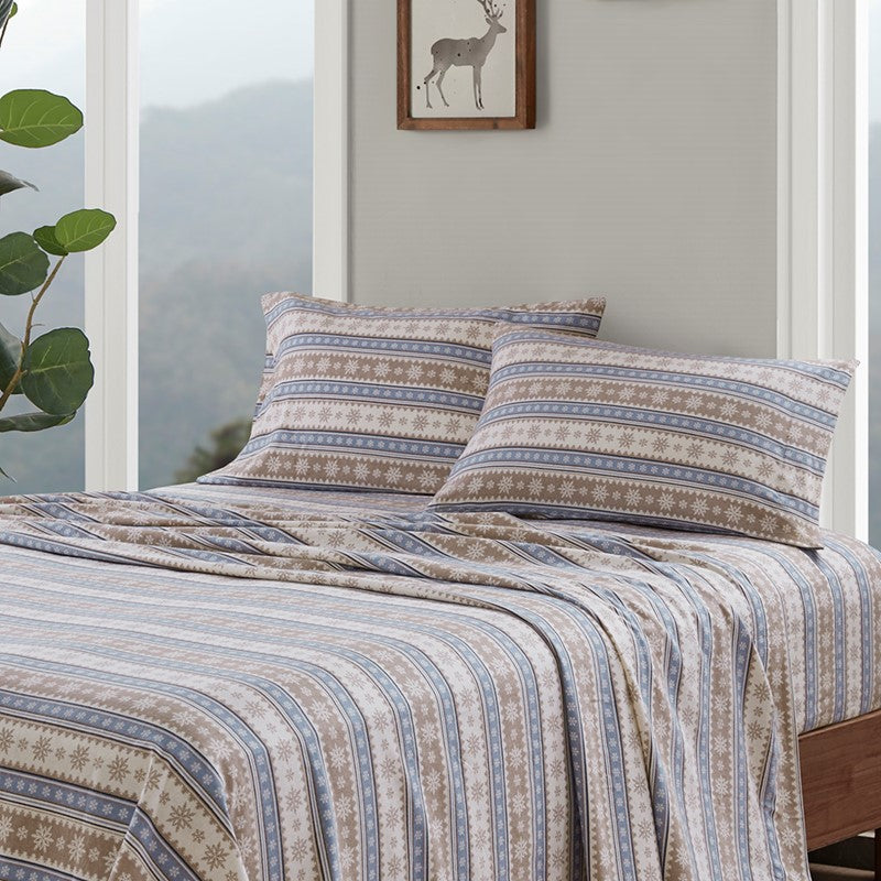 Woolrich 100% Cotton Printed Flannel Sheet Set - Blue Snowflake