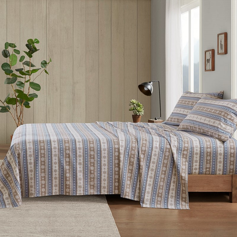 Woolrich 100% Cotton Printed Flannel Sheet Set - Blue Snowflake