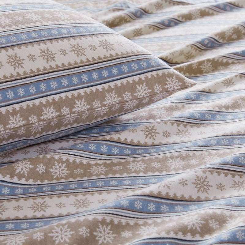 Woolrich 100% Cotton Printed Flannel Sheet Set - Blue Snowflake