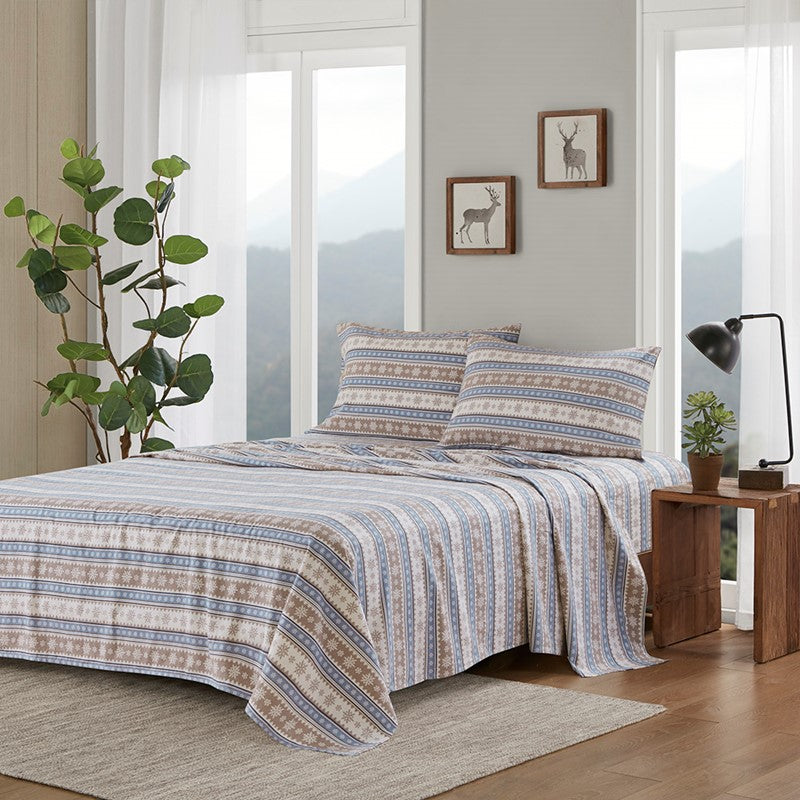 Woolrich 100% Cotton Printed Flannel Sheet Set - Blue Snowflake
