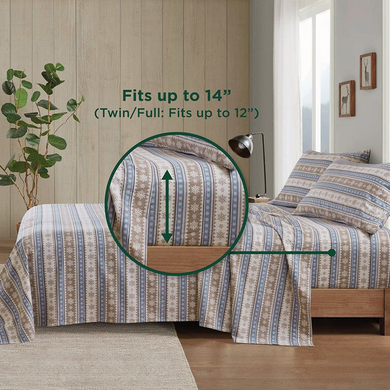 Woolrich 100% Cotton Printed Flannel Sheet Set - Blue Snowflake