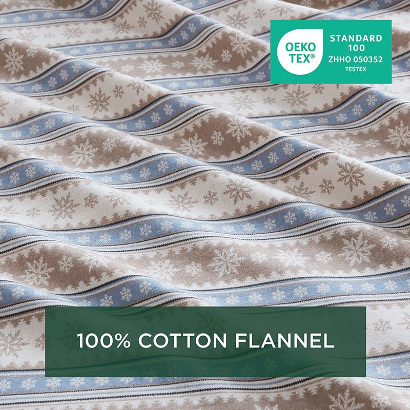 Woolrich 100% Cotton Printed Flannel Sheet Set - Blue Snowflake