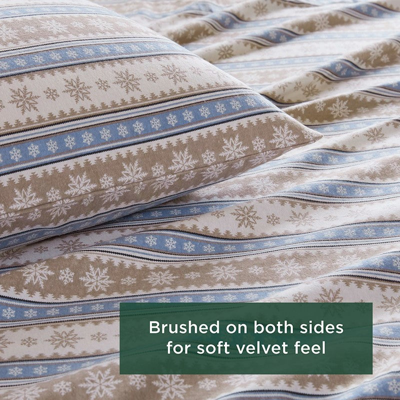 Woolrich 100% Cotton Printed Flannel Sheet Set - Blue Snowflake