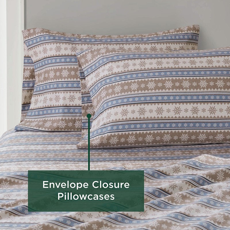 Woolrich 100% Cotton Printed Flannel Sheet Set - Blue Snowflake