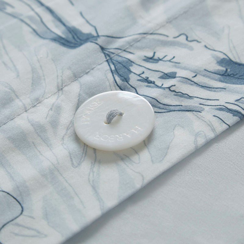 Coastal Blue Botanical Duvet Cover Set 100% Cotton Sateen Duvet Set