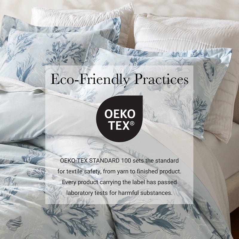 Coastal Blue Botanical Duvet Cover Set 100% Cotton Sateen Duvet Set