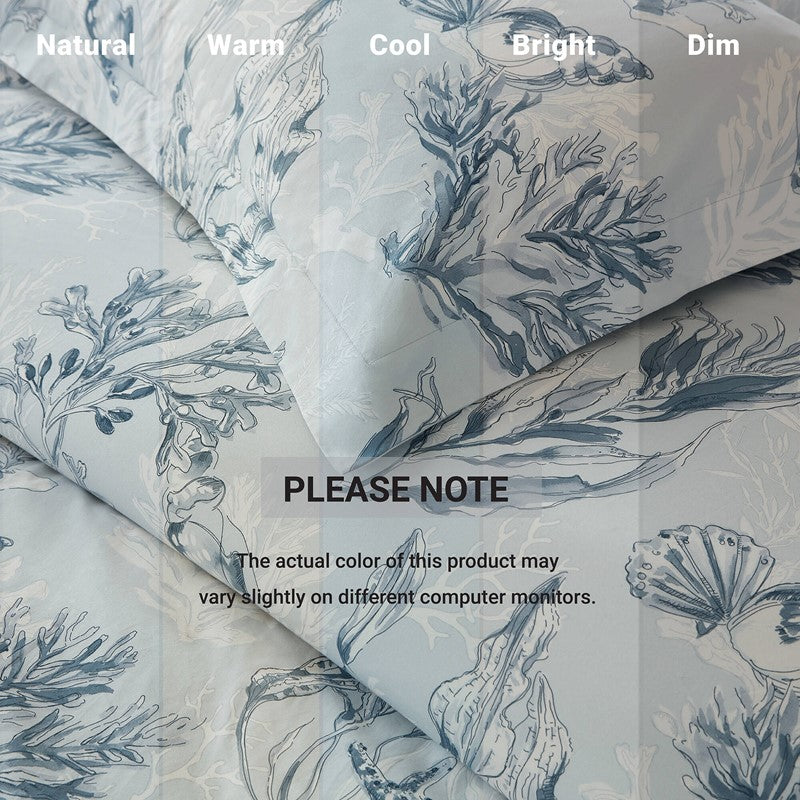 Coastal Blue Botanical Duvet Cover Set 100% Cotton Sateen Duvet Set