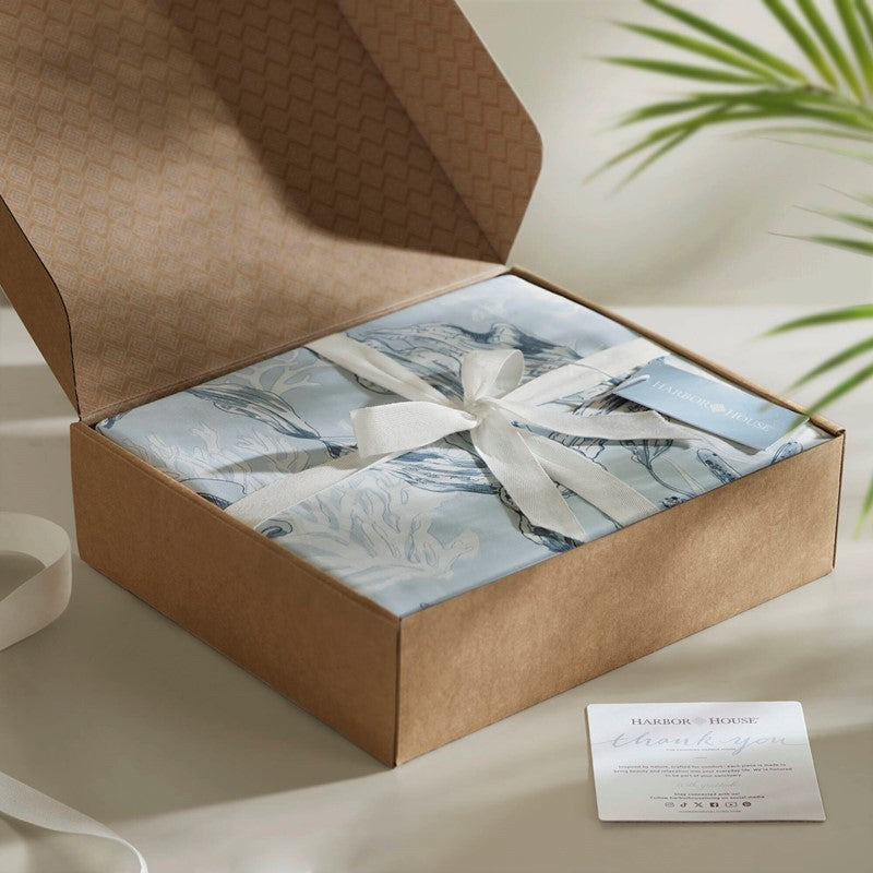 Coastal Blue Botanical Duvet Cover Set 100% Cotton Sateen Duvet Set