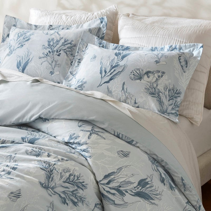 Coastal Blue Botanical Duvet Cover Set 100% Cotton Sateen Duvet Set
