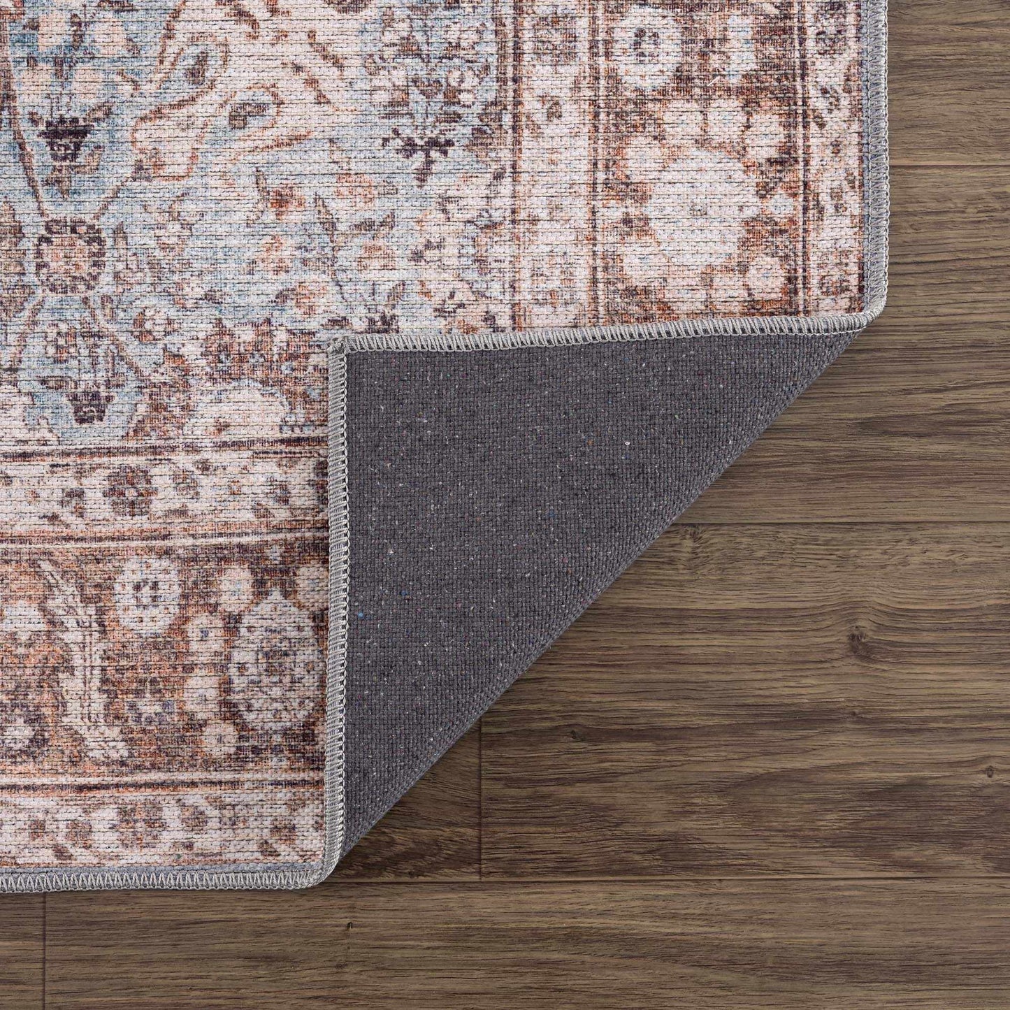 Brown Blue Dauis Vintage Washable Area Rug - Clearance - Quahog Bay Bedding