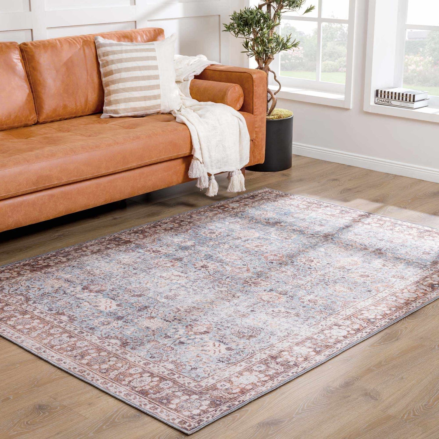 Brown Blue Dauis Vintage Washable Area Rug - Clearance - Quahog Bay Bedding