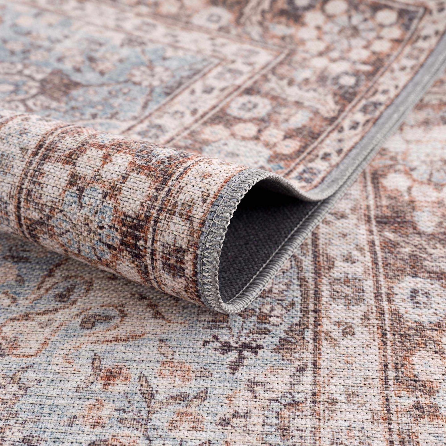 Brown Blue Dauis Vintage Washable Area Rug - Clearance - Quahog Bay Bedding