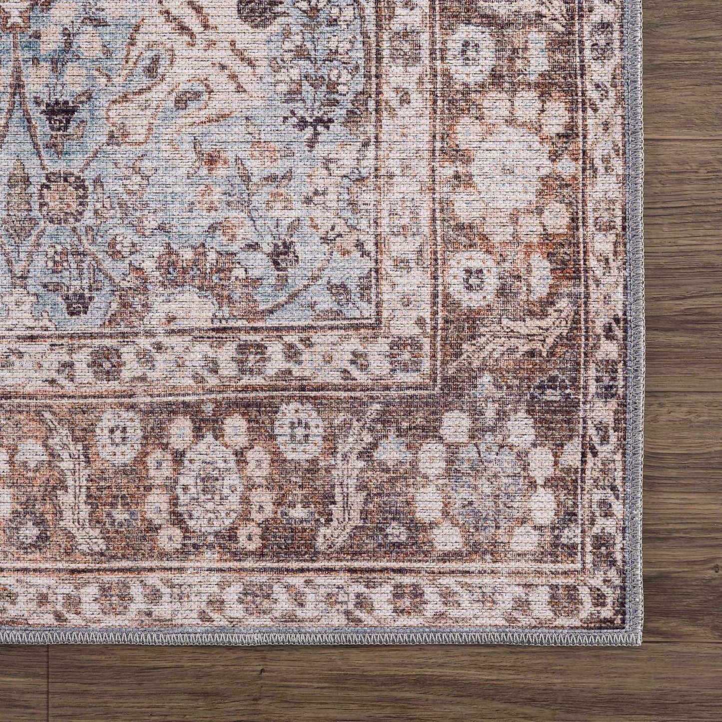 Brown Blue Dauis Vintage Washable Area Rug - Clearance - Quahog Bay Bedding