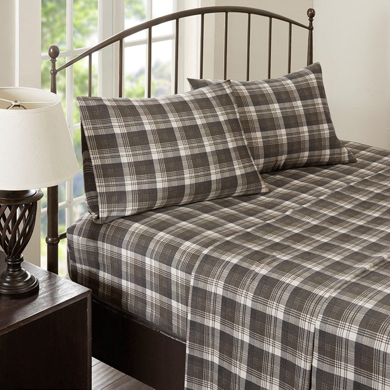 Woolrich 100% Cotton Printed Flannel Sheet Set - Brown Plaid