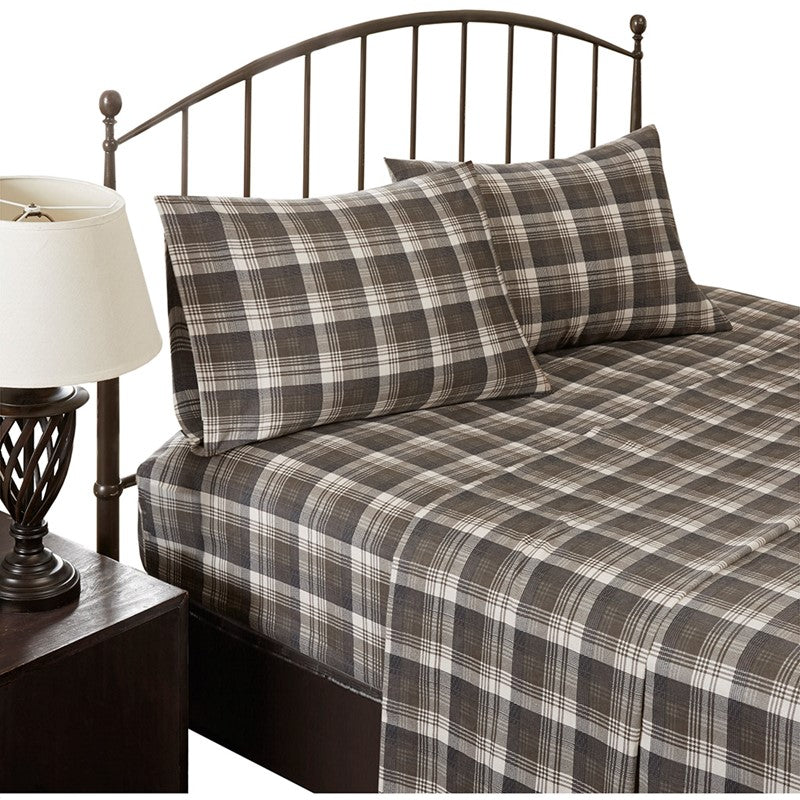 Woolrich 100% Cotton Printed Flannel Sheet Set - Brown Plaid