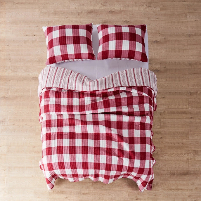 Camden Quilt Set - Checkered Quilt Sets - Red & White Checks