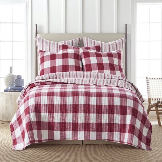 Camden Quilt Set - Checkered Quilt Sets - Red & White Checks