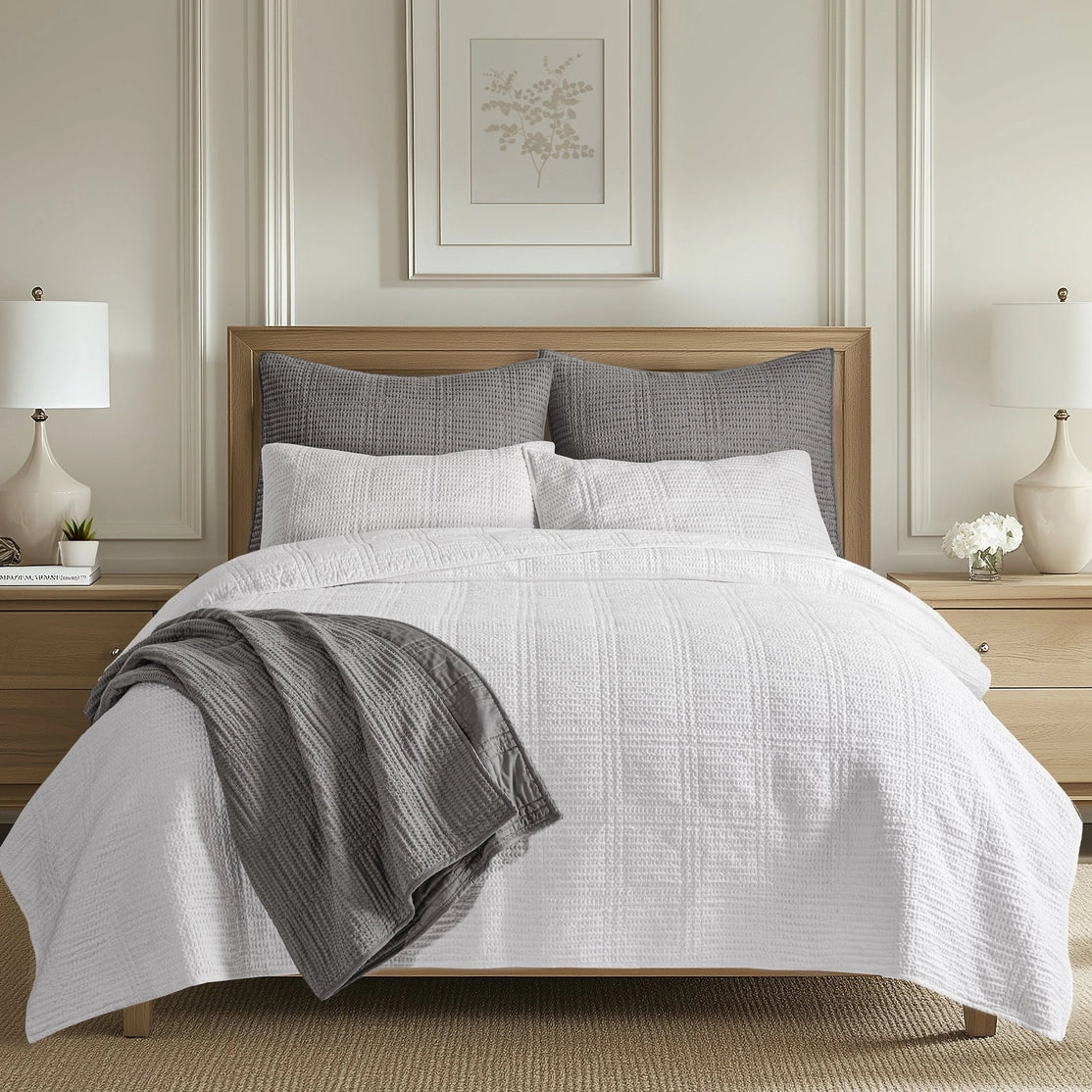 Cloud Waffle Reversible Cotton Quilt Set - Quahog Bay Bedding