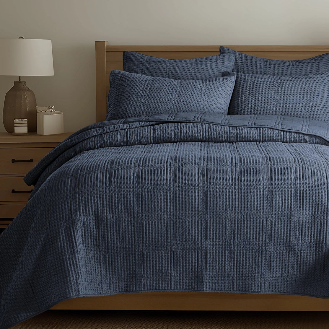Cloud Waffle Reversible Cotton Quilt Set - Quahog Bay Bedding