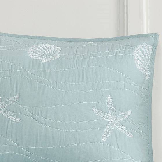 Coastal Queen Bedding 9PC Ensemble With Tiffany Blue Hues - Quahog Bay Bedding
