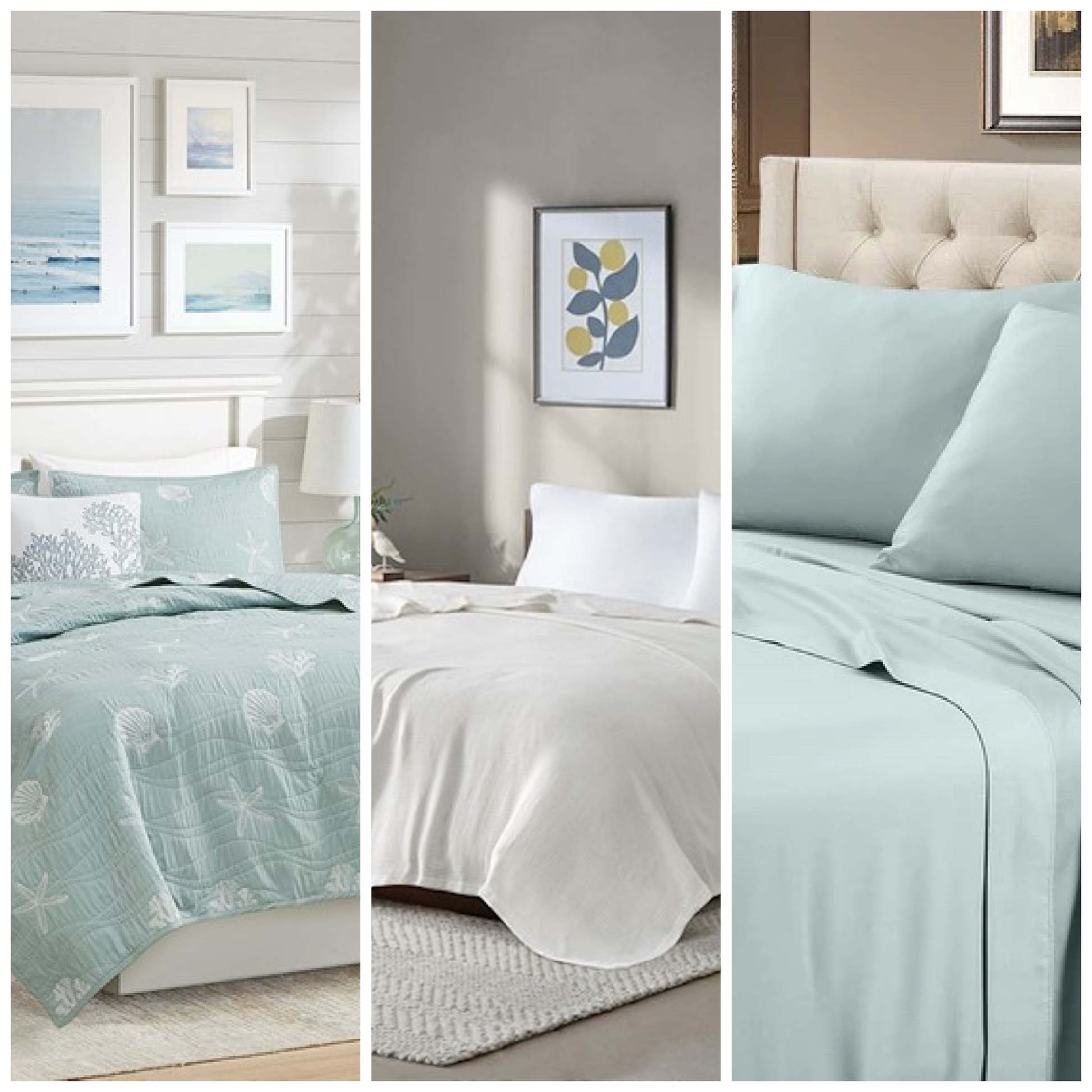 Coastal Queen Bedding 9PC Ensemble With Tiffany Blue Hues - Quahog Bay Bedding