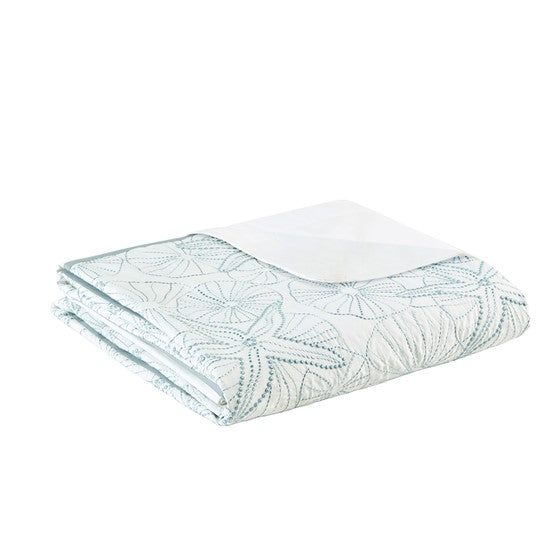 Coastal Maya Bay Duvet Cover Set 3PC - White With Seafoam Blue Hues - Quahog Bay Bedding