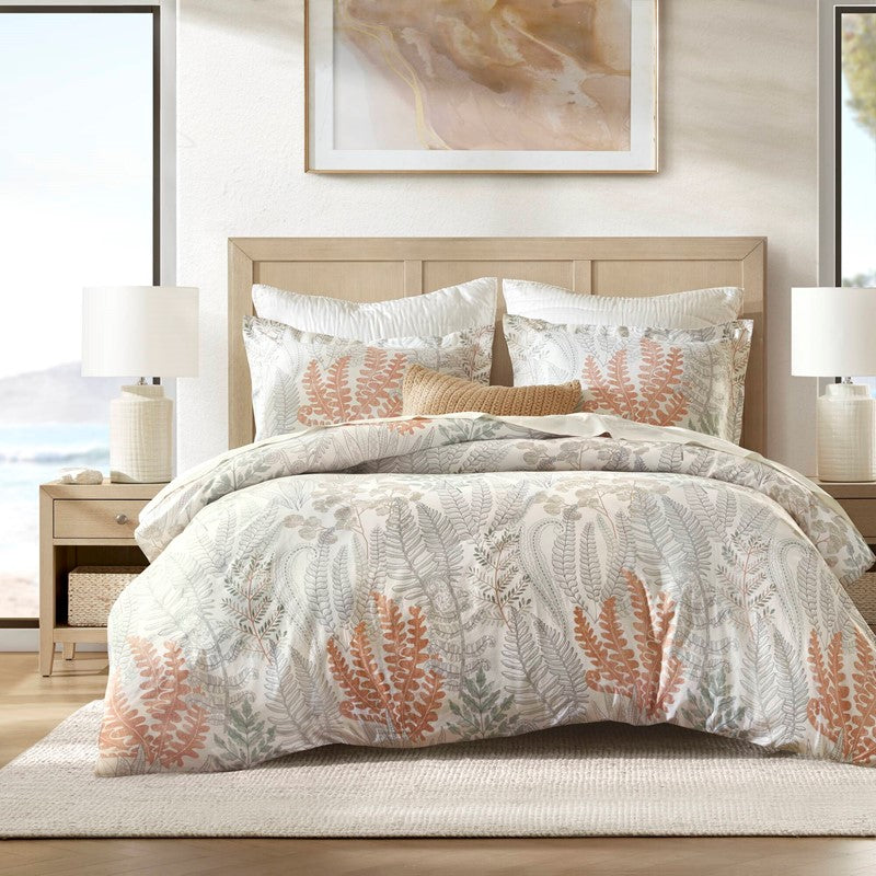 Coastal Linen Botanical Duvet Cover Set 100% Cotton Sateen Duvet Set