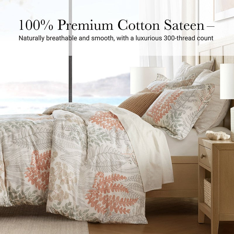 Coastal Linen Botanical Duvet Cover Set 100% Cotton Sateen Duvet Set
