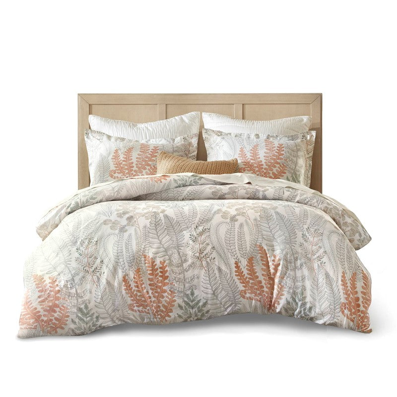 Coastal Linen Botanical Duvet Cover Set 100% Cotton Sateen Duvet Set
