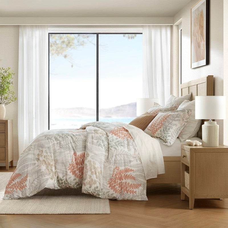 Coastal Linen Botanical Duvet Cover Set 100% Cotton Sateen Duvet Set
