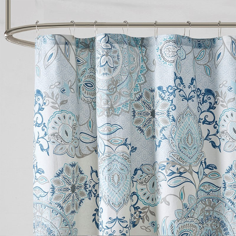 Coastal Blue Isla Printed Cotton Shower Curtain - Coastal Shower Curtains