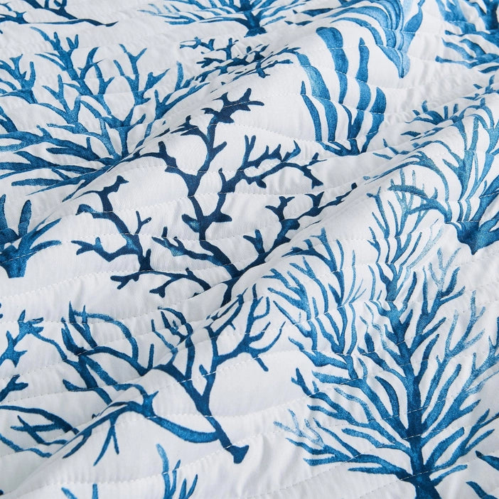 Sale! Queen Coastal Navy Coral Quilt Set | Saelia Collection| Lightweight Microfiber