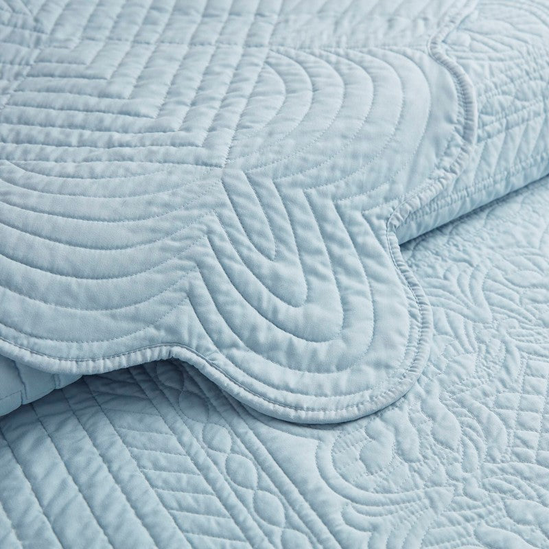 Coastal Scalloped Edge Quilt Set 3PC - Blue