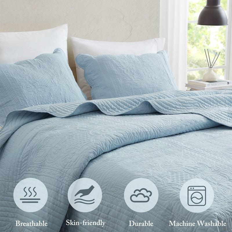 Coastal Scalloped Edge Quilt Set 3PC - Blue