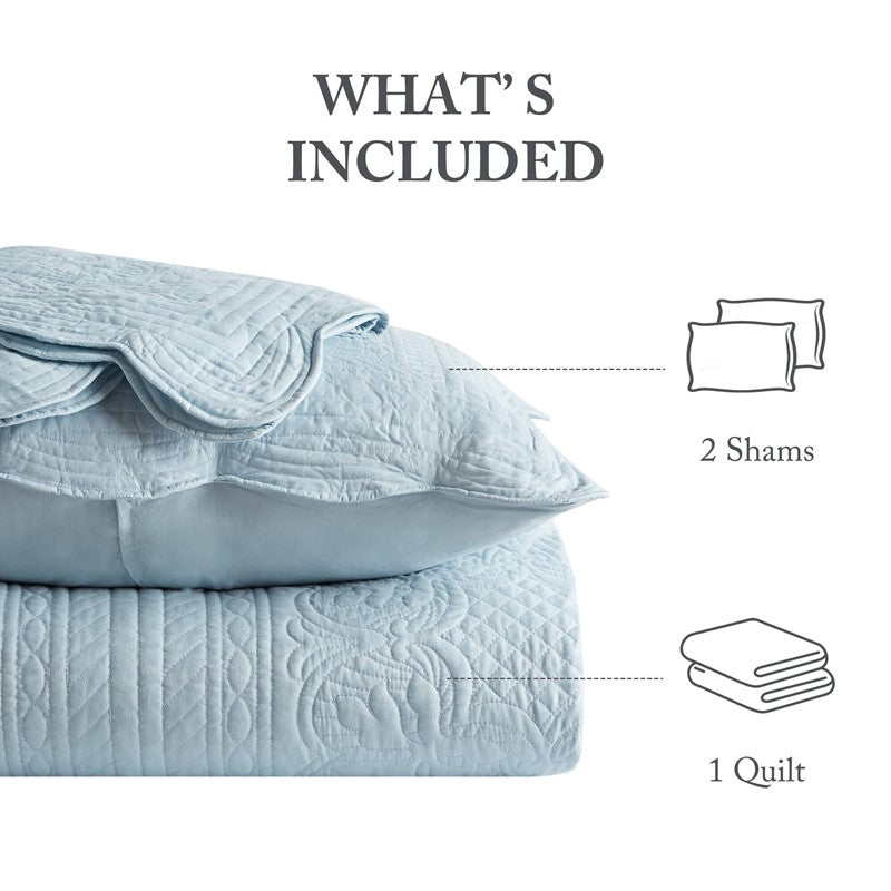 Coastal Scalloped Edge Quilt Set 3PC - Blue