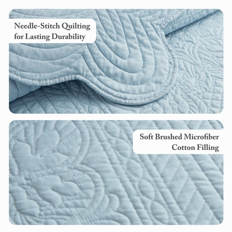 Coastal Scalloped Edge Quilt Set 3PC - Blue