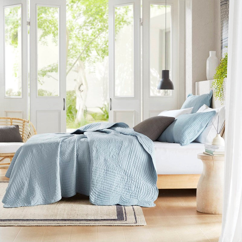 Coastal Scalloped Edge Quilt Set 3PC - Blue