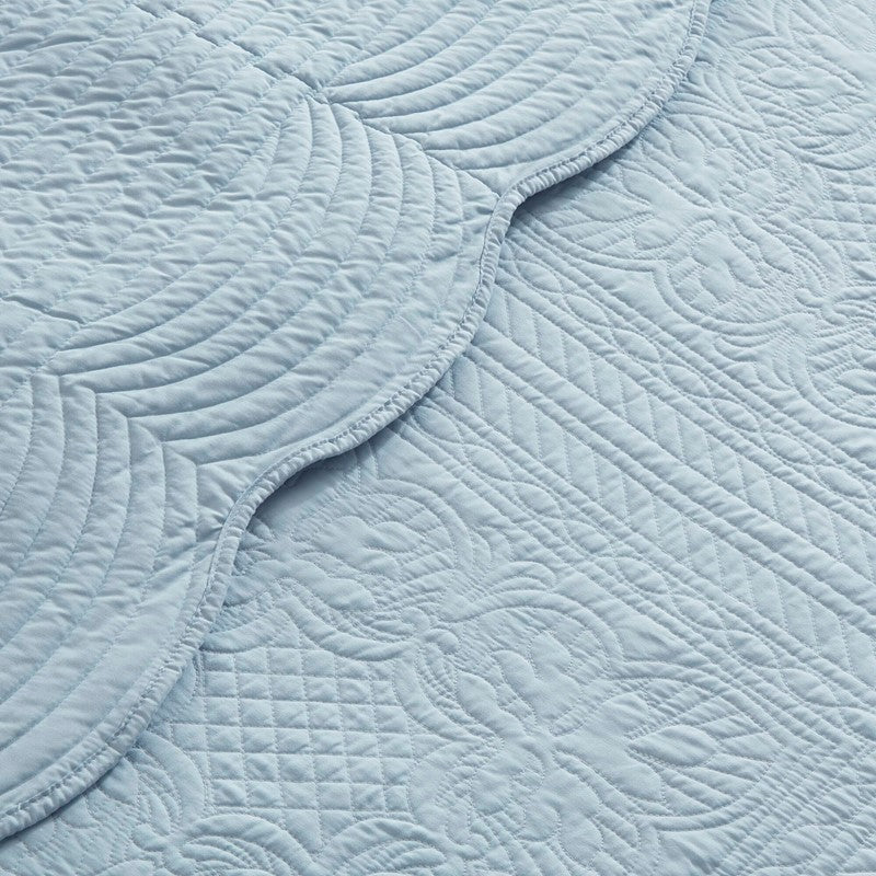 Coastal Scalloped Edge Quilt Set 3PC - Blue