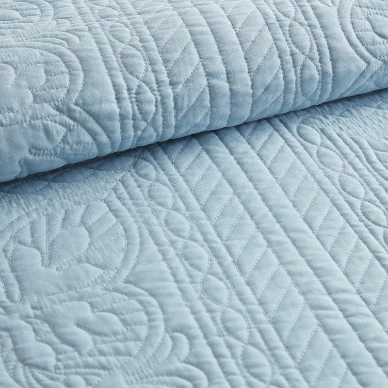 Coastal Scalloped Edge Quilt Set 3PC - Blue