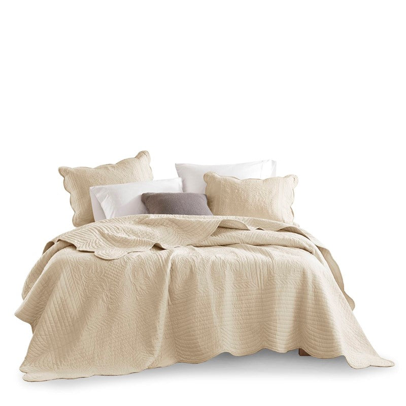 Coastal Scalloped Edge Quilt Set 3PC - Cream