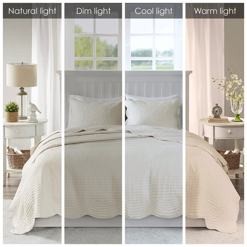 Coastal Scalloped Edge Quilt Set 3PC - Cream