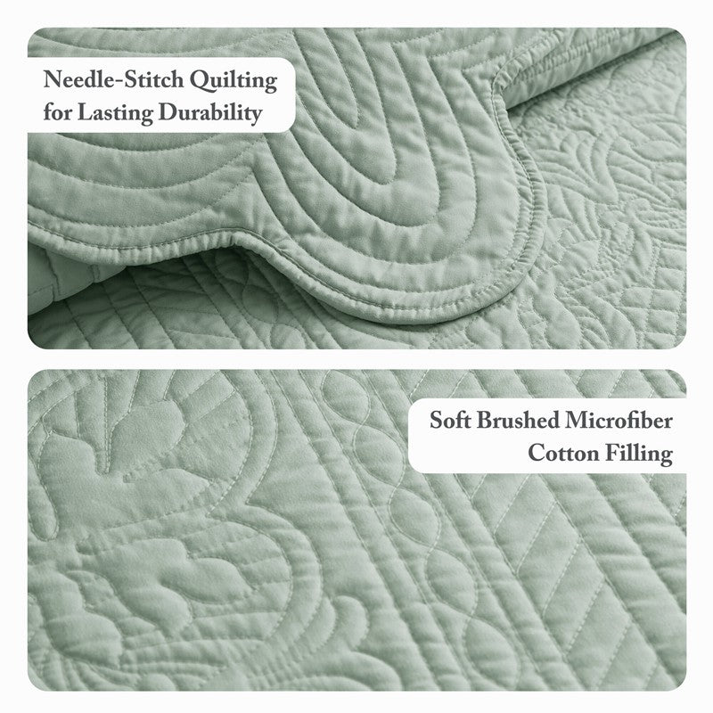 Coastal Scalloped Edge Quilt Set 3PC - Seafoam