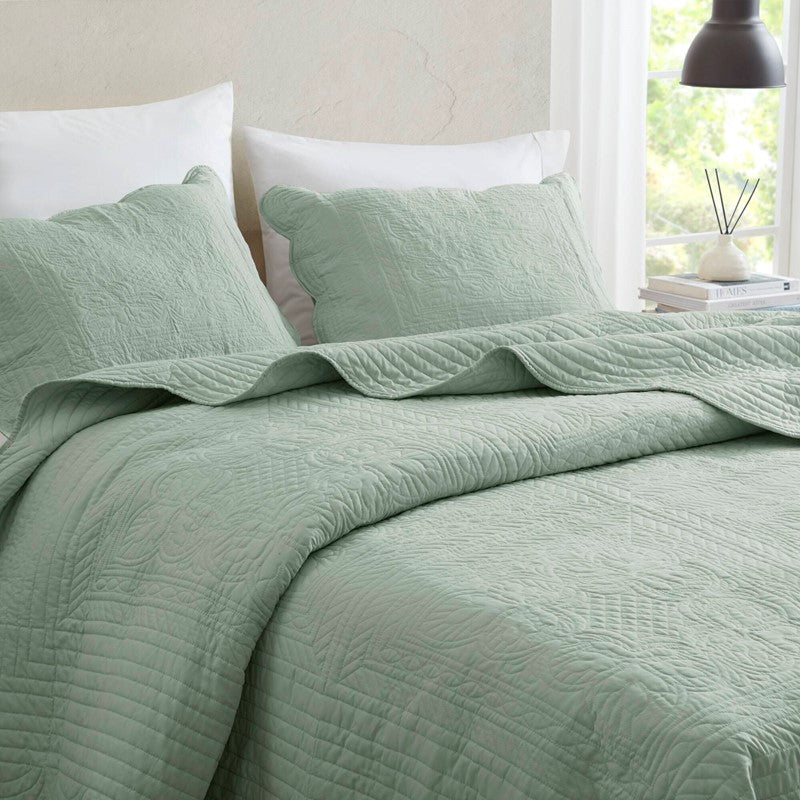Coastal Scalloped Edge Quilt Set 3PC - Seafoam