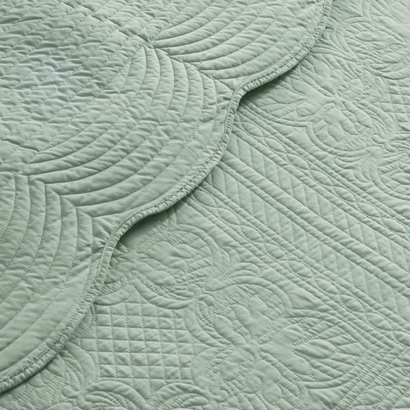 Coastal Scalloped Edge Quilt Set 3PC - Seafoam